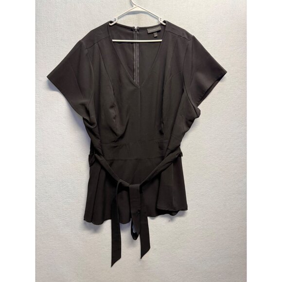 Lane Bryant Womens Black V-Neck Short Sleeve Peplum Top W/Tie Waist Size 28 - Picture 1 of 10